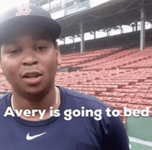 A Man Wearing A Baseball Cap And A Nike Shirt Says Avery Is Going To Bed GIF