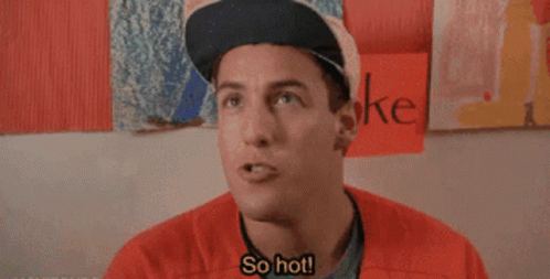 A Man Wearing A Baseball Cap And A Red Shirt Is Saying So Hot GIF