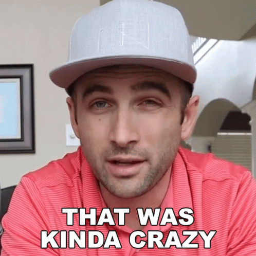 A Man Wearing A Baseball Cap And A Red Shirt Says That Was Kinda Crazy GIF