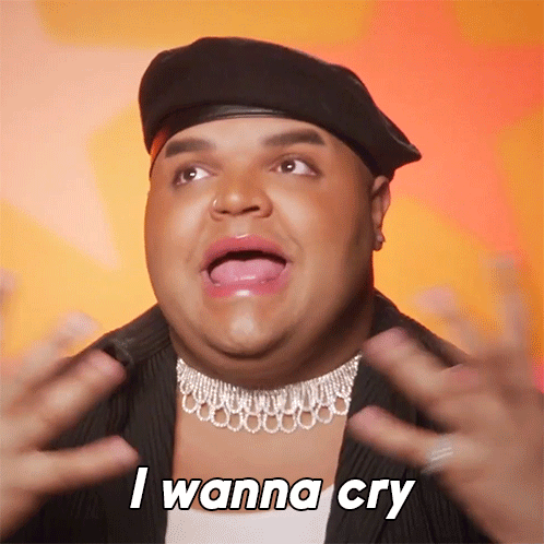 A Man Wearing A Beret And A Choker Is Saying I Wanna Cry GIF
