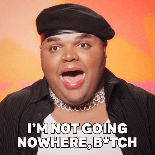 A Man Wearing A Beret And A Choker Says I 'M Not Going Nowhere B * Tch GIF