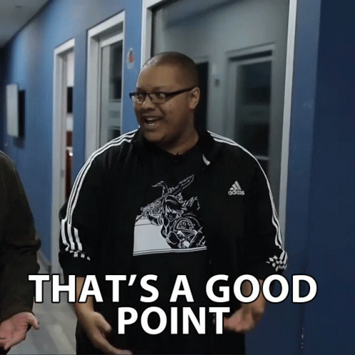 A Man Wearing A Black Adidas Shirt Says That 'S A Good Point GIF