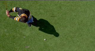 A Man Wearing A Black And Yellow Jersey With The Letter B On The Front GIF