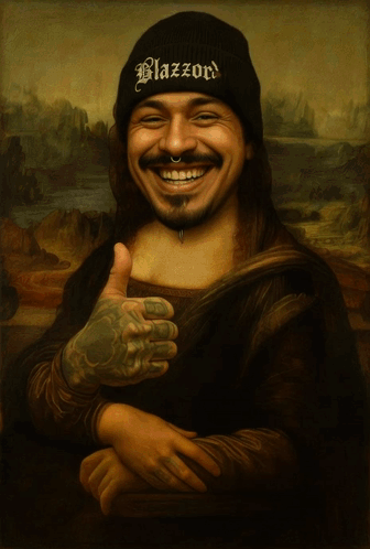 A Man Wearing A Black Beanie That Says Blazzard On It GIF
