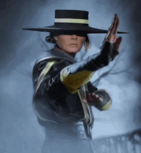 A Man Wearing A Black Hat With A Yellow Stripe On The Bottom GIF