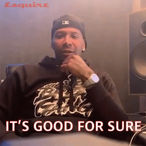 A Man Wearing A Black Hoodie And A Beanie Says " It 'S Good For Sure " GIF
