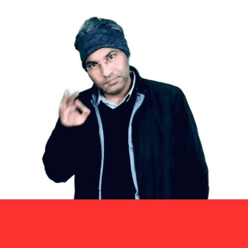 A Man Wearing A Black Jacket And A Blue Beanie Is Giving An Ok Sign GIF