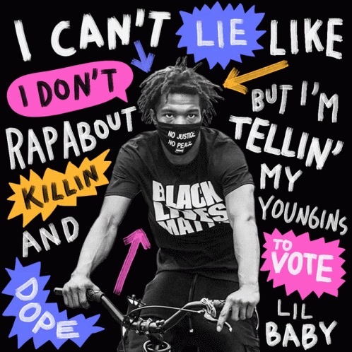 A Man Wearing A Black Lives Matter T-Shirt Rides A Bike GIF