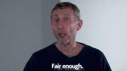 A Man Wearing A Black Shirt That Says Fair Enough On It GIF