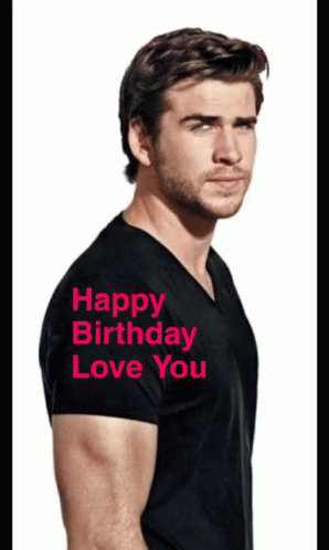 A Man Wearing A Black Shirt That Says Happy Birthday Love You On It GIF