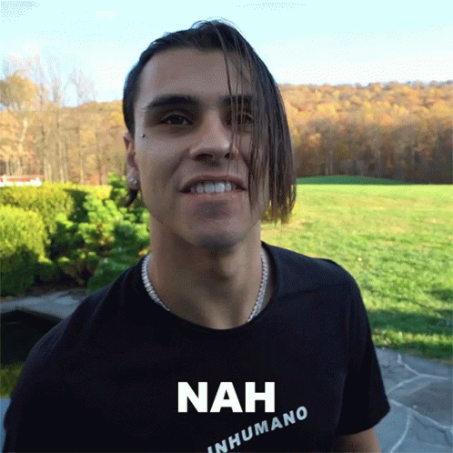 A Man Wearing A Black Shirt That Says Nah GIF