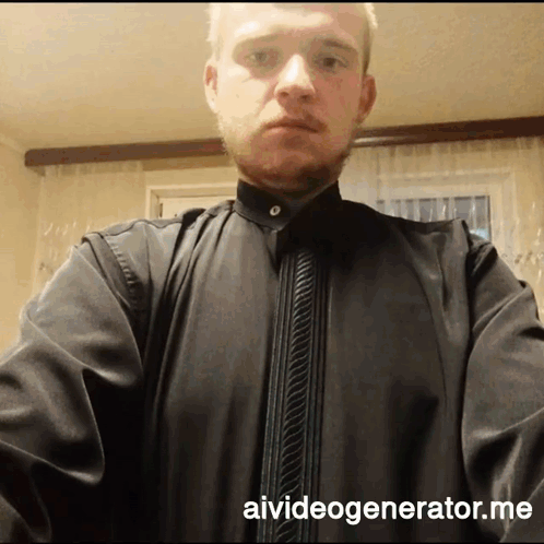 A Man Wearing A Black Shirt With Aivideogenerator.me Written On The Bottom GIF