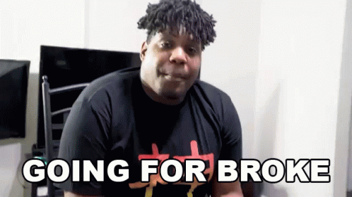 A Man Wearing A Black Shirt With The Words Going For Broke Written On It GIF