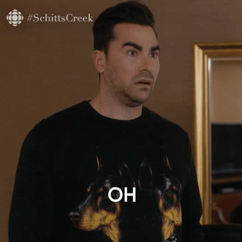 A Man Wearing A Black Sweater With A Dog On It Says Oh GIF