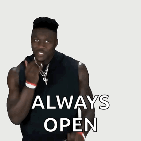 Man In Black Tank Top Says Always Open GIF