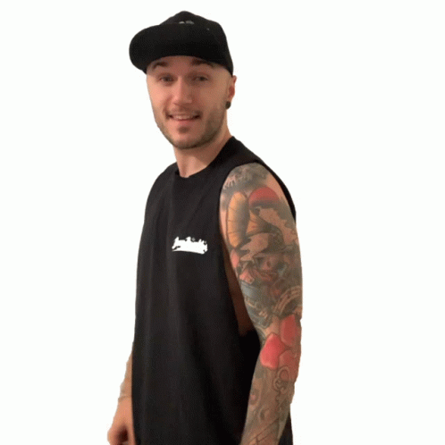 A Man Wearing A Black Tank Top That Says Dany Brooks On It GIF