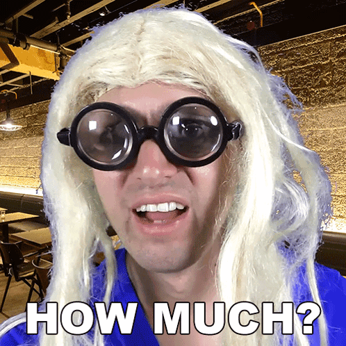 A Man Wearing A Blonde Wig And Glasses Says How Much GIF
