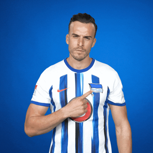 Man Wearing Blue And White Striped Hertha BSC Shirt GIF