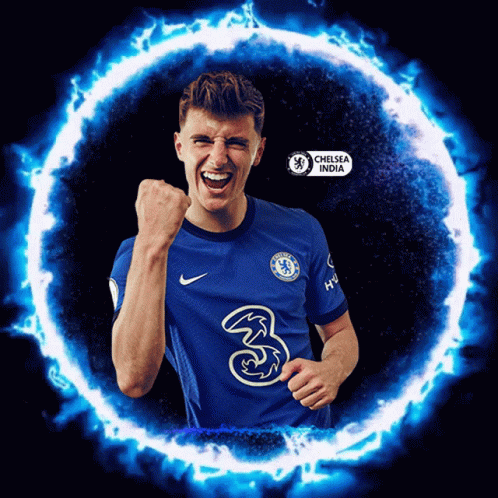A Man Wearing A Blue Chelsea Jersey Is Surrounded By Blue Flames GIF