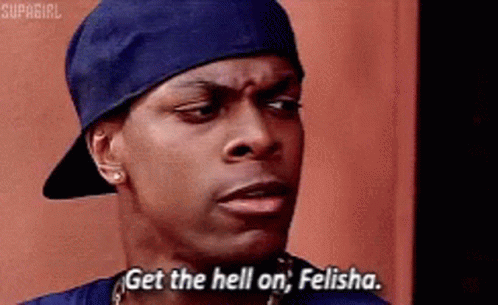A Man Wearing A Blue Hat Is Saying `` Get The Hell On , Felisha . '' GIF