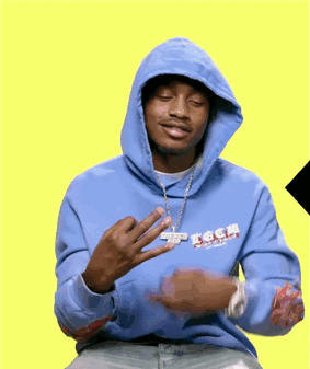 A Man Wearing A Blue Hoodie With A Necklace That Says Ice On It GIF