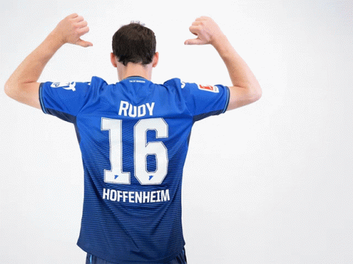 A Man Wearing A Blue Rudy 16 Hoffenheim Jersey GIF