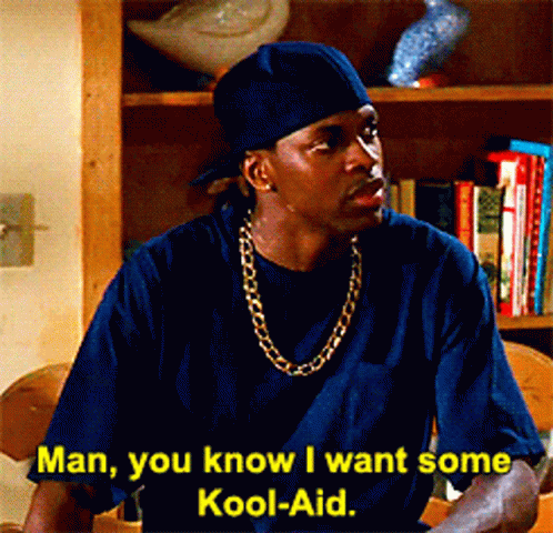 A Man Wearing A Blue Shirt And A Hat Says Man You Know I Want Some Kool-Aid GIF