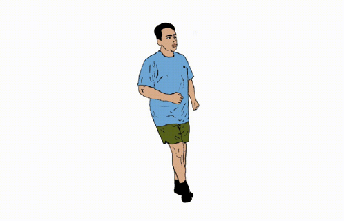 A Man Wearing A Blue Shirt And Green Shorts Is Standing On A White Background GIF
