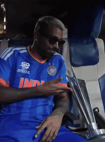 A Man Wearing A Blue Shirt That Says India GIF