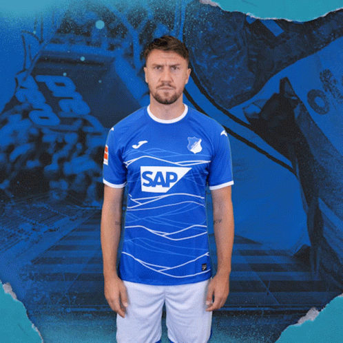 A Man Wearing A Blue Shirt That Says Sap GIF