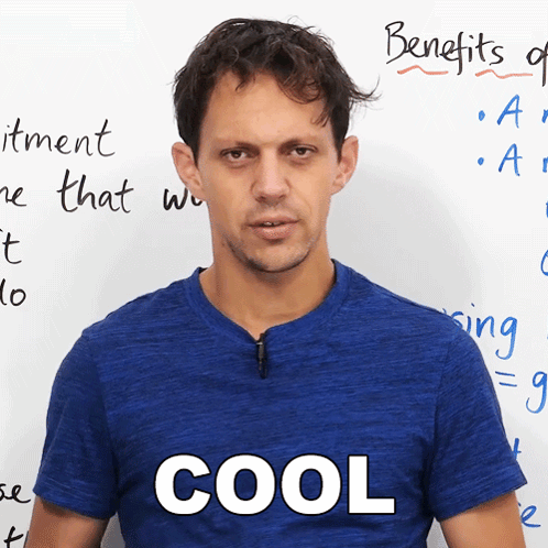 Man In Blue Shirt With Cool Text GIF