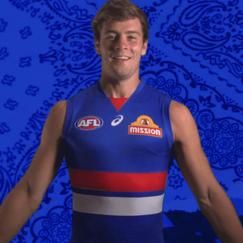 A Man Wearing A Blue Tank Top With Afl And Mission On It GIF