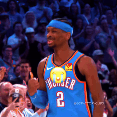 A Man Wearing A Blue Thunder Jersey Giving A Thumbs Up GIF