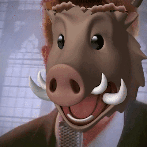 A Man Wearing A Boar Mask With Tusks GIF