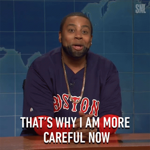 a man wearing a boston red sox jersey says that 's why i am more careful now
