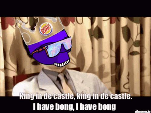 A Man Wearing A Burger King Crown And Sunglasses Says " King In De Castle King In De Castle " GIF