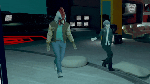 A Man Wearing A Chicken Mask And A Jacket With The Number 8 On It GIF