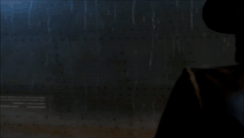 A Man Wearing A Cowboy Hat And A Leather Jacket Stands In The Rain GIF