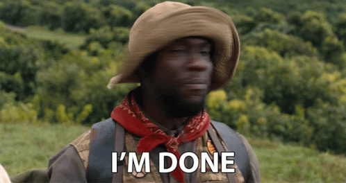 A Man Wearing A Cowboy Hat And A Red Bandana Says I 'M Done GIF