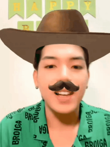 A Man Wearing A Cowboy Hat And Fake Mustache . GIF