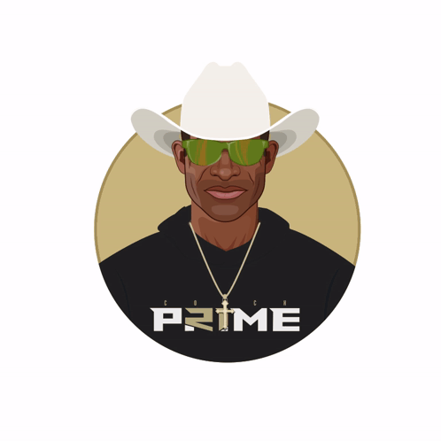 A Man Wearing A Cowboy Hat And Sunglasses Has The Word Prime Written On His Chest GIF