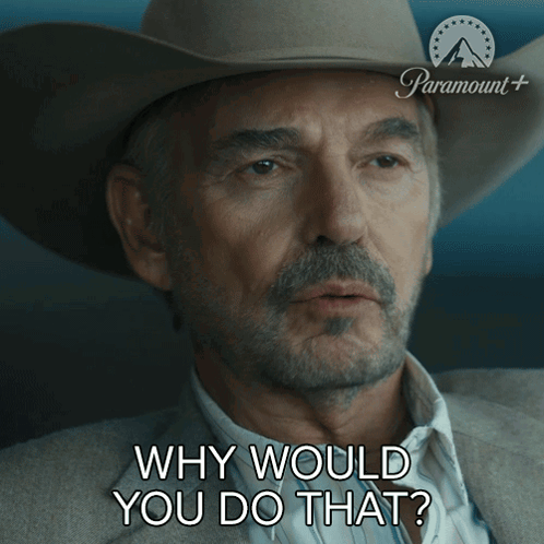 A Man Wearing A Cowboy Hat Is Asking Why Would You Do That GIF