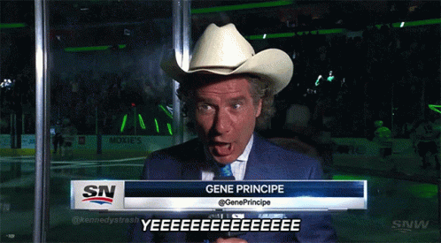 A Man Wearing A Cowboy Hat With The Name Gene Principe On The Screen GIF