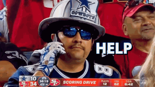 A Man Wearing A Cowboys Hat Is Talking On His Cell Phone GIF