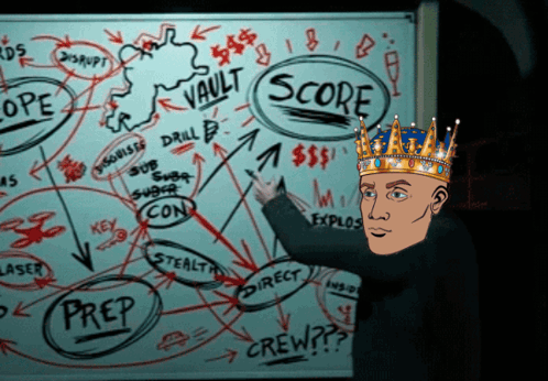 A Man Wearing A Crown Stands In Front Of A White Board That Says Score On It GIF