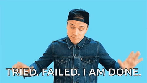 A Man Wearing A Denim Jacket And A Baseball Cap Says " Tried Failed I Am Done " GIF