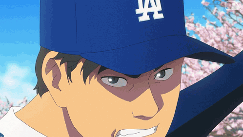 A Man Wearing A Dodgers Hat Holds A Bat GIF