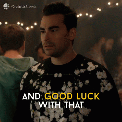 A Man Wearing A Floral Sweater Says " And Good Luck With That " GIF