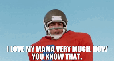 A Man Wearing A Football Helmet And A Red Shirt Is Saying I Love My Mama Very Much . Now You Know That . GIF