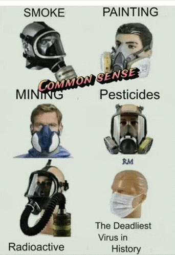A Man Wearing A Gas Mask With The Words Smoke Painting Common Sense Pesticides Radioactive The Deadliest Virus In Histor GIF